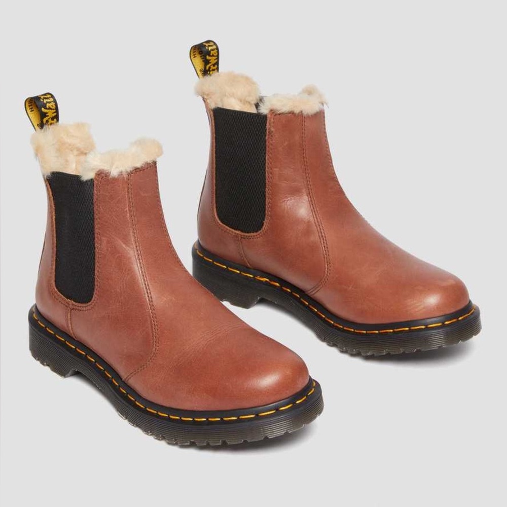 Dr. Martens Chestnut Leather Chelsea Boots with Faux Fur-Linining